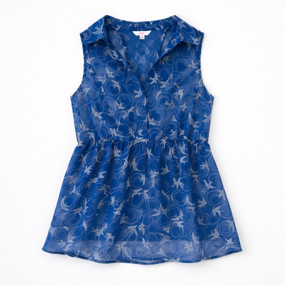 Blue Birds Sleeveless Swallow Lace Animal Print Tunic Medium Spring